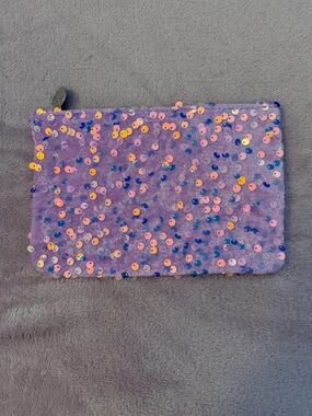 ipsy Lavender Sequin Makeup Pouch with Multicolor Accents